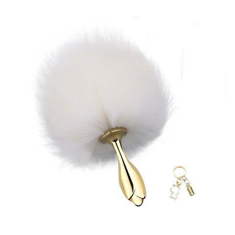 Металева анальна пробка Кролячий хвіст LOCKINK SEVANDA White Bunny-Tail Anal Rose-shape Plug SX0867 фото