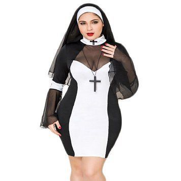 Еротичний костюм черниці JSY &laquo;Грішниця Лола&raquo; Plus Size Black, сукня, хрест, апостольник SO8359 фото