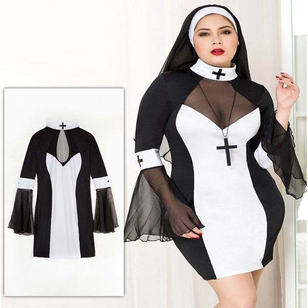 Еротичний костюм черниці JSY &laquo;Грішниця Лола&raquo; Plus Size Black, сукня, хрест, апостольник SO8359 фото