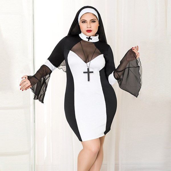 Еротичний костюм черниці JSY &laquo;Грішниця Лола&raquo; Plus Size Black, сукня, хрест, апостольник SO8359 фото