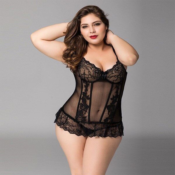 Мереживний корсет JSY &laquo;Сексуальна Белла&raquo; Plus Size Black, дрібна сітка, гіпюр, чашки з кісточками SO8364 фото