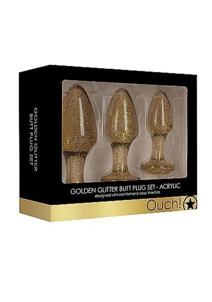 Набір анальних пробок - Ouch! Acrylic Golden Glitter Butt Plug Set 60360544162 фото