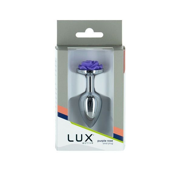 Металева анальна пробка Lux Active з трояндою - Rose Anal Plug - Purple SO5573 фото