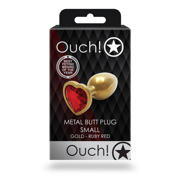 Анальна пробка - Ouch! Metal Butt Plug Small Gold/Ruby Red 60360492920 фото