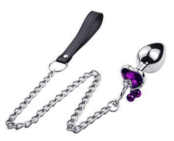 Анальна пробка з кристалом, дзвіночком та поводком Silver Heart Purple ( розмір M ), SKN-BELL 11 SKN-BELL 11 фото
