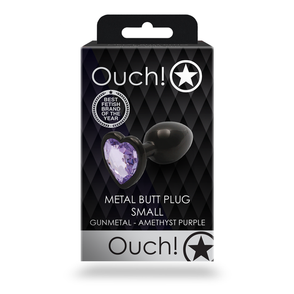 Анальна пробка - Ouch! Metal Butt Plug Small Gunmetal/Amethyst Purple 60360493347 фото