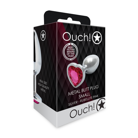 Анальна пробка - Ouch! Metal Butt Plug Small Silver/Rubellite Pink 60360533654 фото