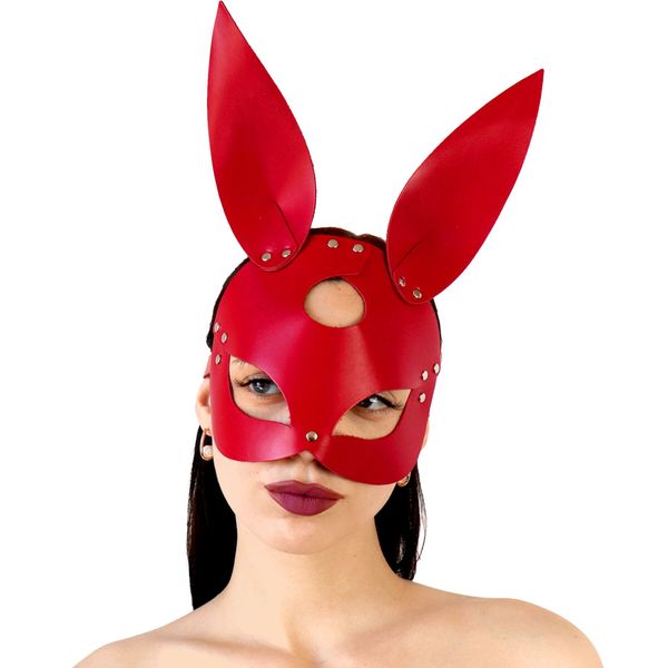 Шкіряна маска Зайчика Art of Sex - Bunny mask, колір Червоний SO9645 фото