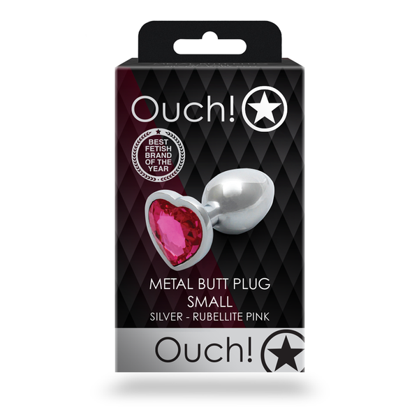Анальна пробка - Ouch! Metal Butt Plug Small Silver/Rubellite Pink 60360533654 фото