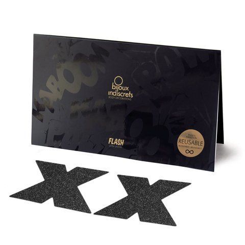 Пестис - Bijoux Indiscrets Flash Cross Black, наліпки на соски SO2336 фото