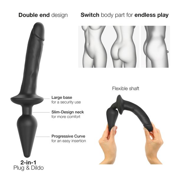 Анальна пробка з дилдо 2в1 Strap-On-Me SWITCH PLUG-IN REALISTIC DILDO Black L SO6828 фото