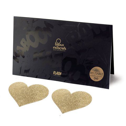 Пестис - Bijoux Indiscrets - Flash Heart Gold, наклейки на соски SO2338 фото