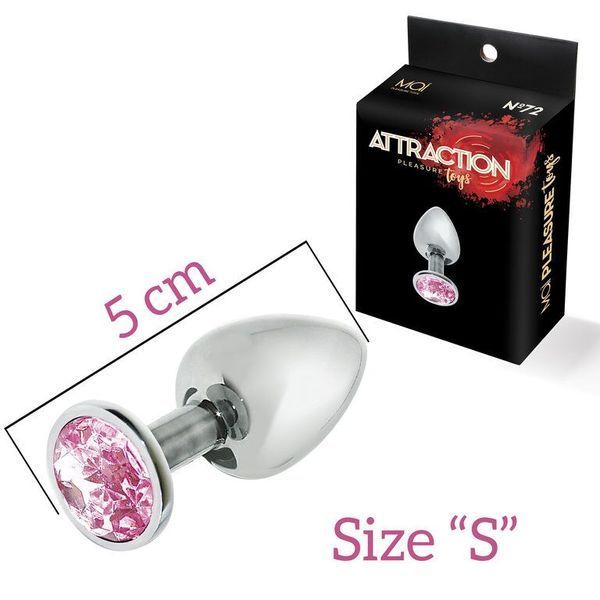 Металева анальна пробка з рожевим кристалом MAI Attraction Toys №72 SO4634 фото