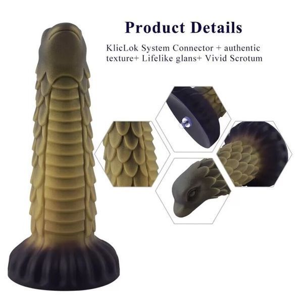 Фалоімітатор для секс-машин Hismith 8.5&Prime; Squama Beast Silicone Dildo Monster Series, KlicLok SO9967 фото