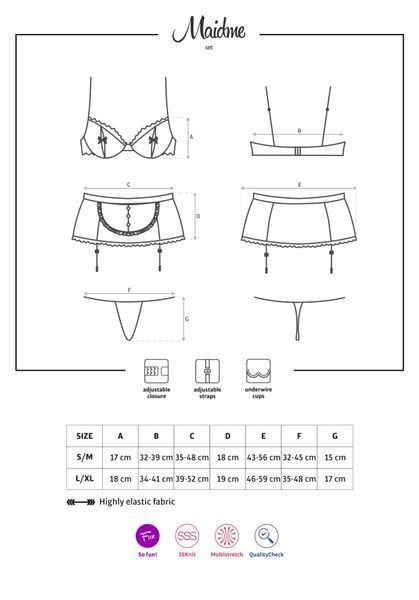 Еротичний костюм покоївки Obsessive Maidme set 5pcs L/XL, бюстгальтер, пояс з фартухом, панчохи, стр SO7291 фото