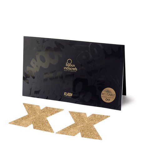 Пестис - Bijoux Indiscrets - Flash Cross Gold, наклейки на соски SO2341 фото