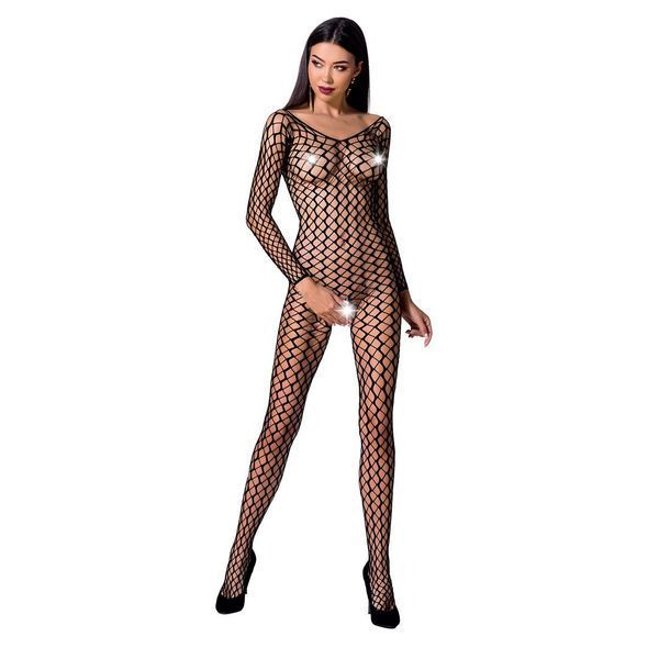 Бодістокінг Passion BS068 black, комбінезон, велика сітка, довгий рукав PBS068B фото