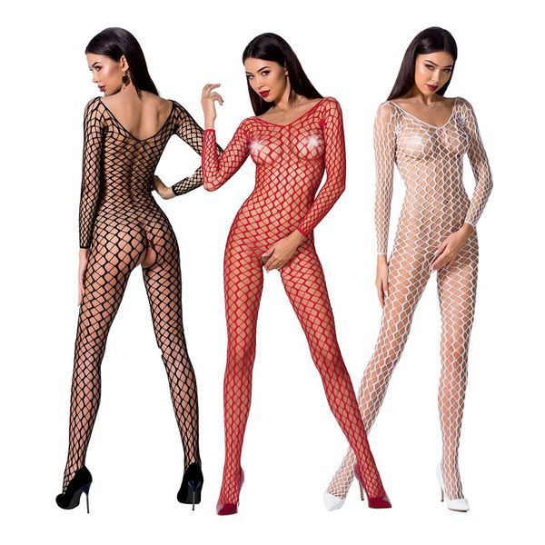 Бодістокінг Passion BS068 black, комбінезон, велика сітка, довгий рукав PBS068B фото