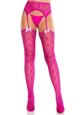 Колготки-панчохи Leg Avenue Heart Garterbelt Stockings One Size Magenta SX2758 фото