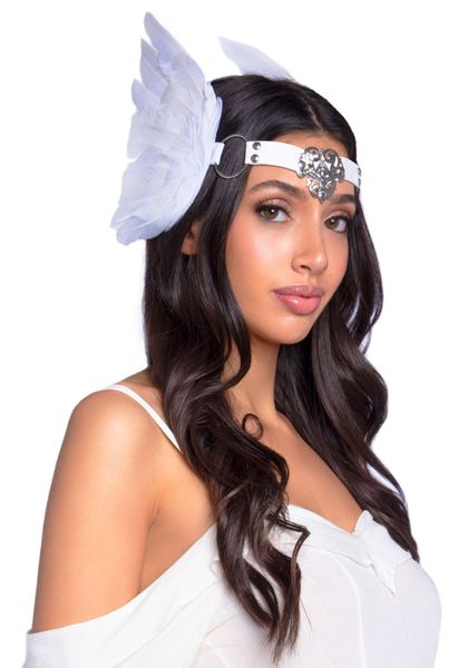 Пов’язка на голову з крилами Leg Avenue Feather headband White, пір’я та натуральна шкіра SO8013 фото