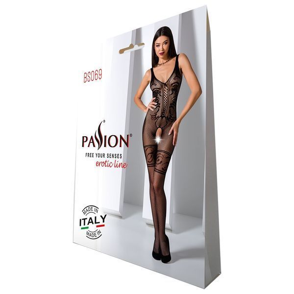 Бодістокінг Passion BS069 black, комбінезон, імітація панчох і боді PBS069B фото