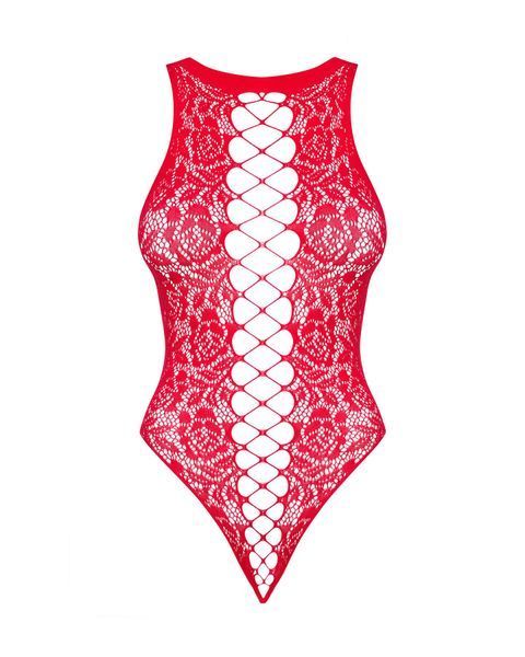 Ажурний бодістокінг із ефектом шнурівки Obsessive B120 teddy red S/M/L SO7208 фото