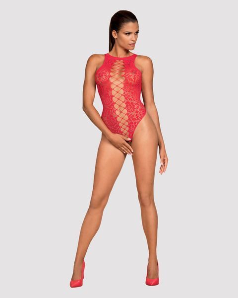 Ажурний бодістокінг із ефектом шнурівки Obsessive B120 teddy red S/M/L SO7208 фото
