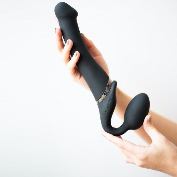 Безремінний страпон з вібрацією Strap-On-Me Vibrating Black L SO3829 фото