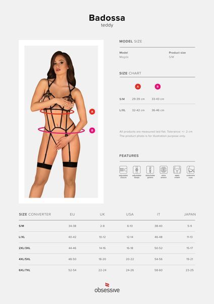 Боді зі стреп із доступом Obsessive Badossa crotchless teddy S/M SO7215 фото