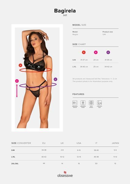 Еротичний комплект під латекс зі стрепами Obsessive Bagirela 2-pcs set S/M SO7219 фото