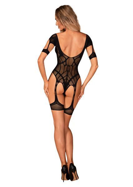 Нейлоновий бодістокінг з імітацією гартер Obsessive Bodystocking G334 S/M/L, black, з доступом SO7700 фото