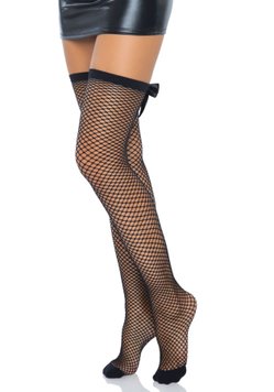 Панчохи-сітка зі швом ззаду Leg Avenue Bow back seam thigh highs One size Black, атласний бант SO8600 фото