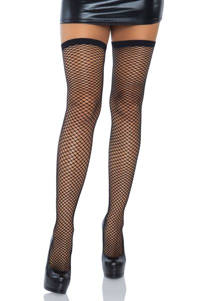 Панчохи-сітка зі швом ззаду Leg Avenue Bow back seam thigh highs One size Black, атласний бант SO8600 фото