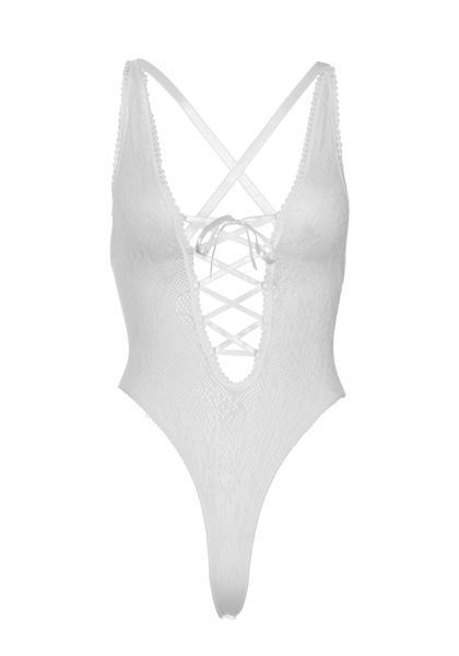 Мереживне боді Leg Avenue Floral lace thong teddy White, one size SO7963 фото