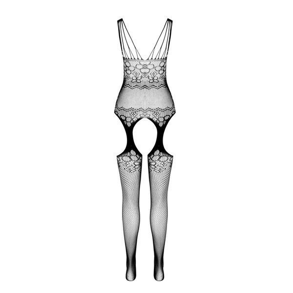 Бодістокінг Passion ECO BS004 black, відкритий доступ, імітація підв&rsquo;язок, квітковий декор SO7071 фото