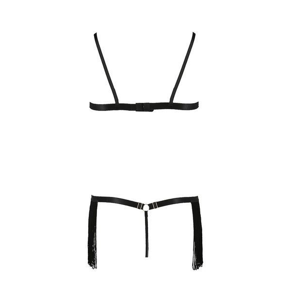 Комплект білизни KASSANDRA SET OpenBra black L/XL - Passion Exclusive: ліф з бахромою, трусики-спідн PS26301 фото