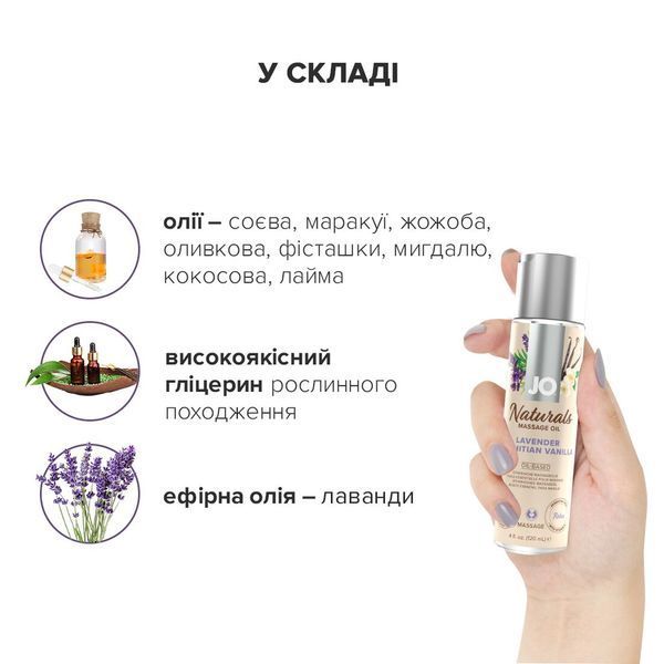 Масажна олія System JO - Naturals Massage Oil - Lavender & Vanilla 120 млє SO6165 фото