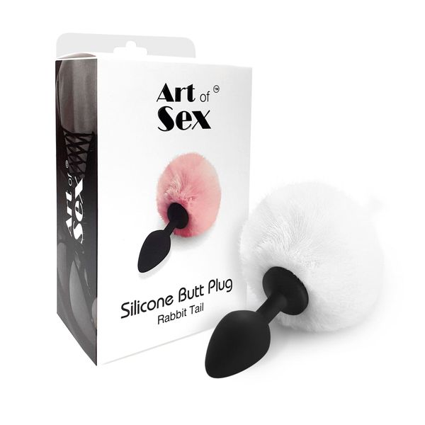 Силіконова пробка М Art of Sex - Silicone Bunny Tails Butt plug White SO6695 фото