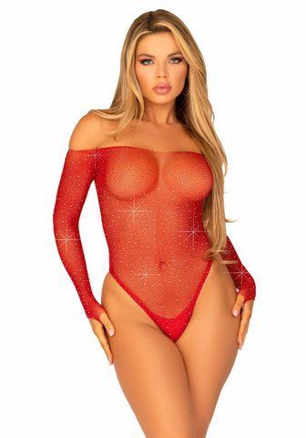 Боді Leg Avenue Crystalized fishnet bodysuit Red One Size SO9138 фото