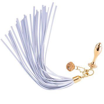Анальна пробка з флогером LOCKINK SEVANDA White Pony-Tail Anal Rose-shape Plug SX0870 фото