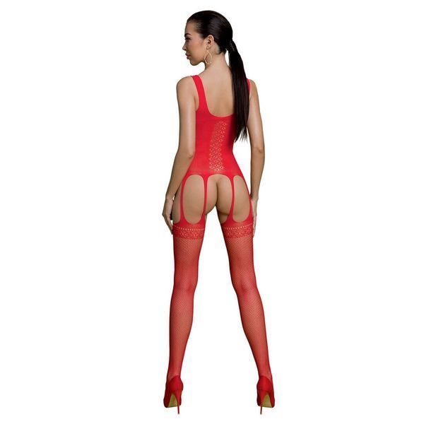 Бодістокінг Passion ECO BS007 red, з доступом, силуетний малюнок, імітація підв&rsquo;язок SO7080 фото