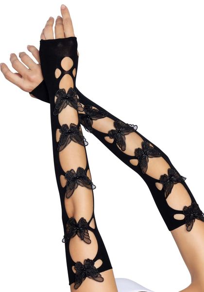 Мітенки Leg Avenue Butterfly applique arm warmers Black, метелики SO8575 фото