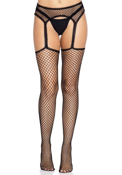 Панчохи-сітка Leg Avenue Net stockings with garter belt One size Black, пояс, підв’язки SO8577 фото