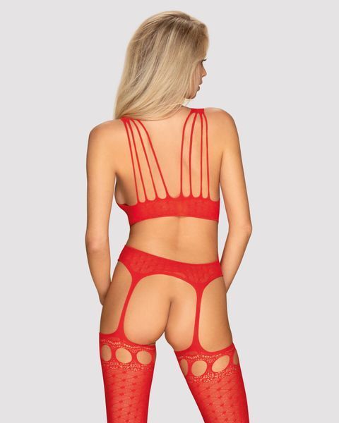 Бодістокінг Obsessive Bodystocking G313 S/M/L red, шнурівка, геометричний декор SO7238 фото