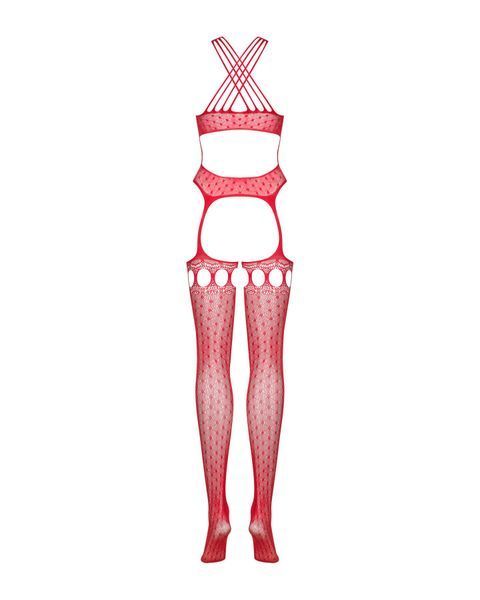 Бодістокінг Obsessive Bodystocking G313 S/M/L red, шнурівка, геометричний декор SO7238 фото