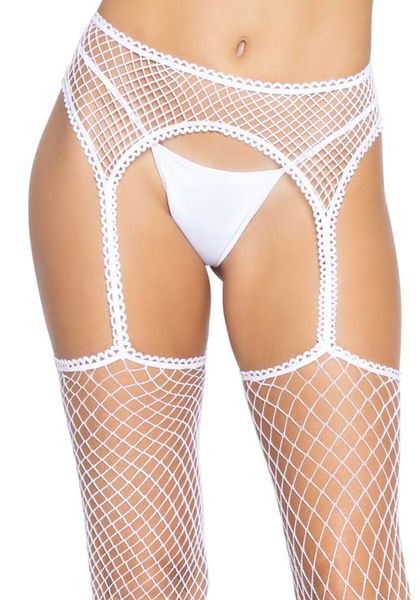 Панчохи-сітка Leg Avenue Net stockings with garter belt One size White, пояс, підв’язки SO8578 фото