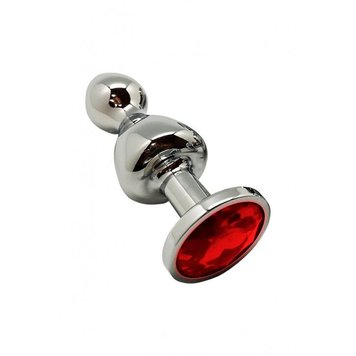 Металева анальна пробка Wooomy Lollypop Double Ball Metal Plug Red M, SO7423 фото