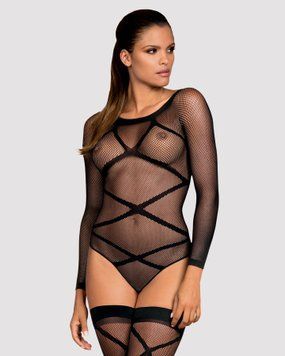 Бодістокінг Obsessive Bodystocking G320 S/M/L, панчохи, боді, декор у вигляді ліній SO7241 фото
