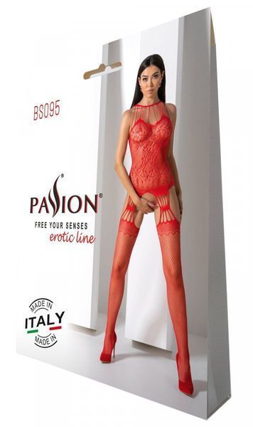 Бодістокінг з безліччю бретелей Passion BS095 One Size, red, імітація пояса та панчіх, з доступом SO8927 фото