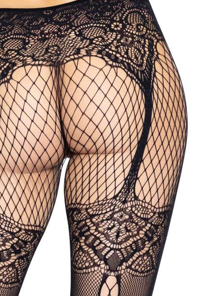 Колготки Leg Avenue Fishnet tights with back seam One size Black, задній шов, мереживо, сітка SO8581 фото